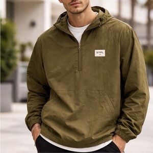 Staple Pigeon Olive Half Zip Windbreaker for Men Oversized Medium NWT